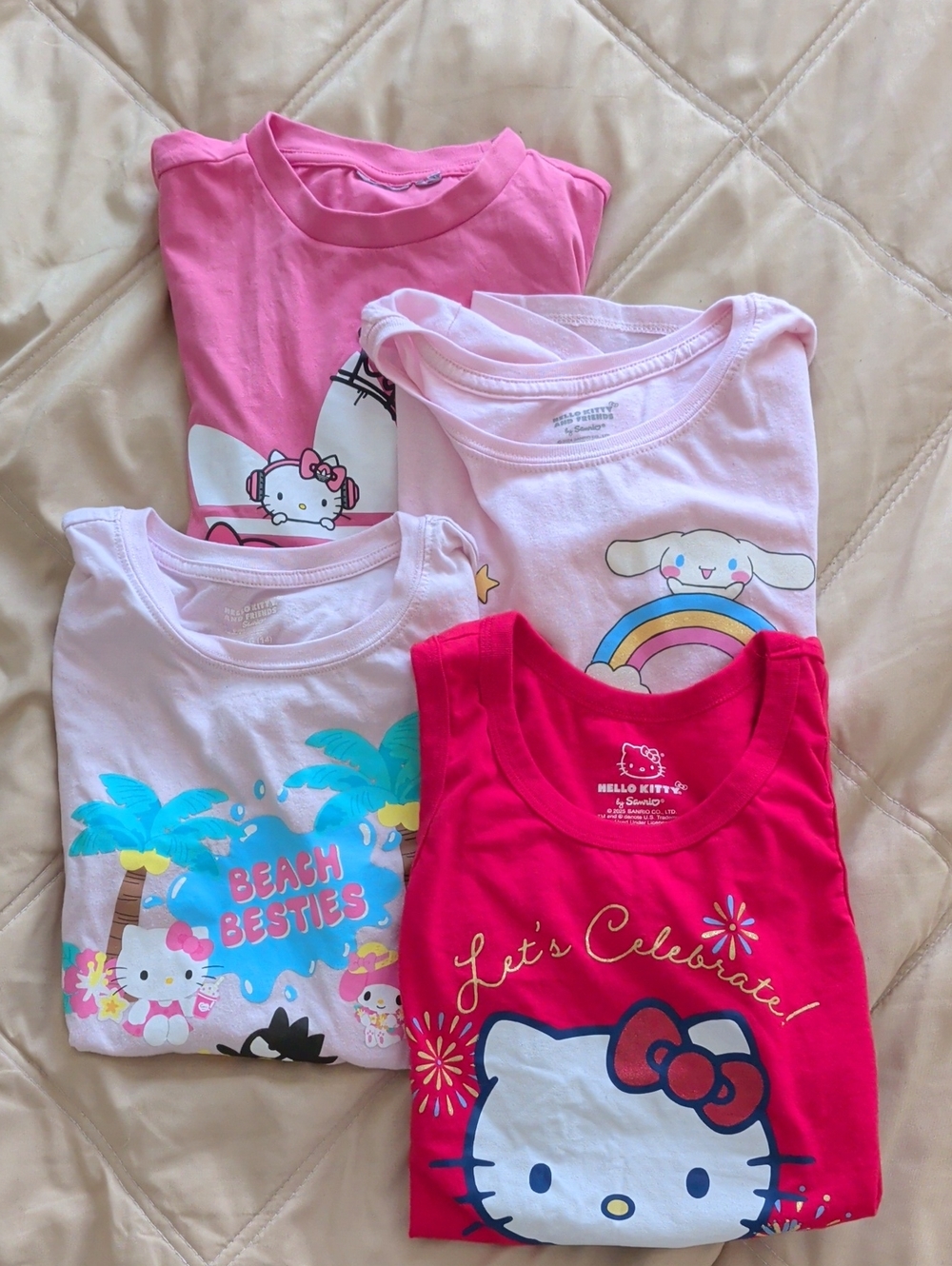 Sanrio Girls Pink Hello Kitty & Friends T Shirts 4 Pack- Light & Bright Pink Red